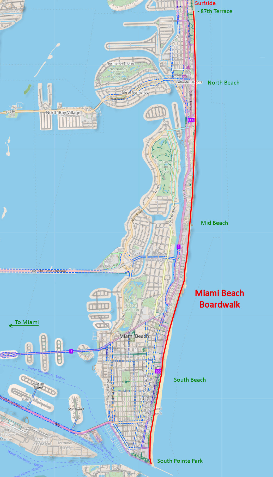 Miami Beach Boardwalk Map